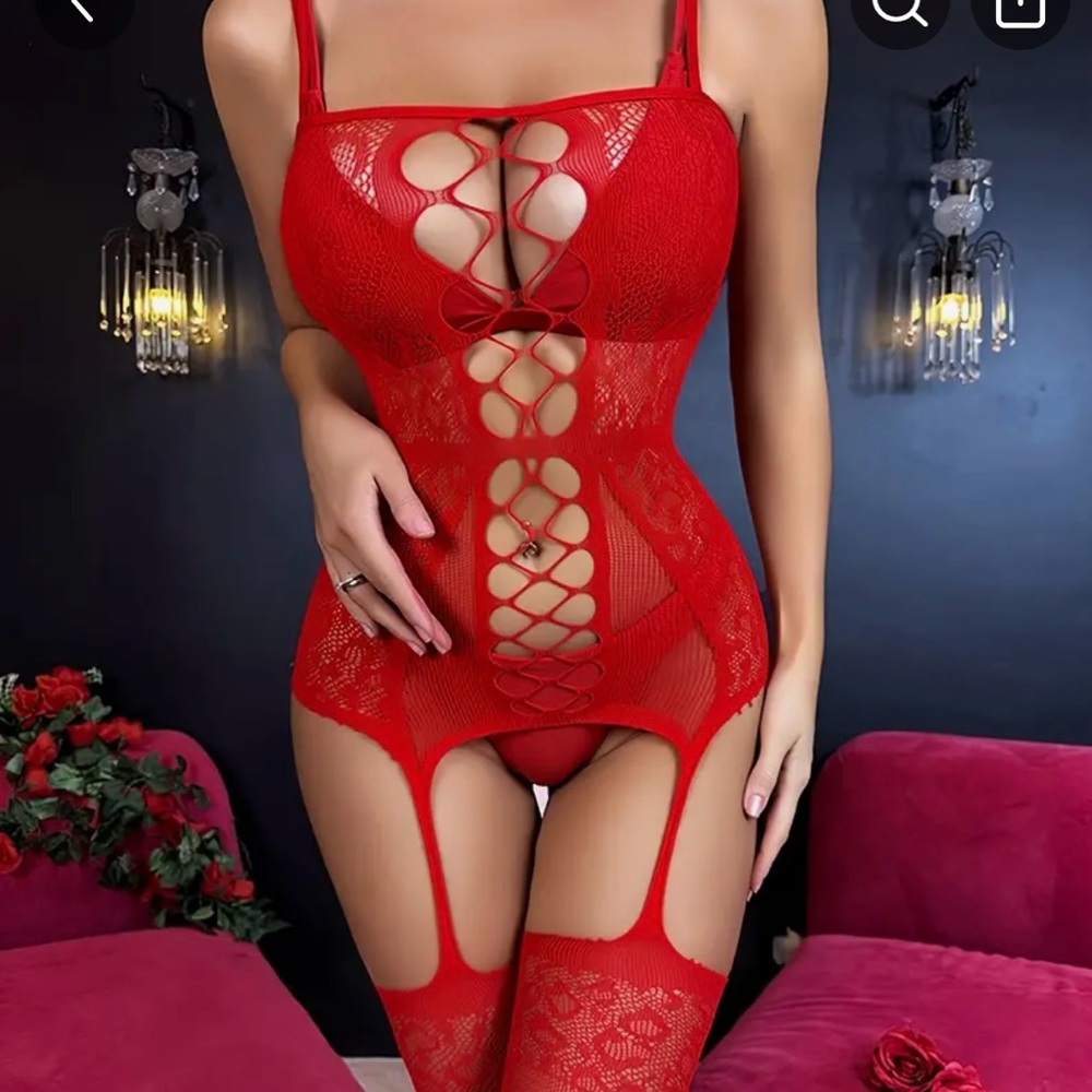 Brand New Red Fishnet Bodystocking OS ValentinValentine’s Day